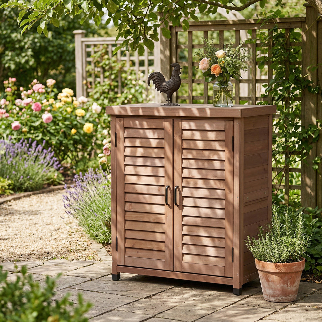 Potting Bench with Storage Cabinet and Metal Table Top