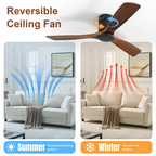 52 Inch Low Profile Ceiling Fan DC 3 Wood Fan Blade