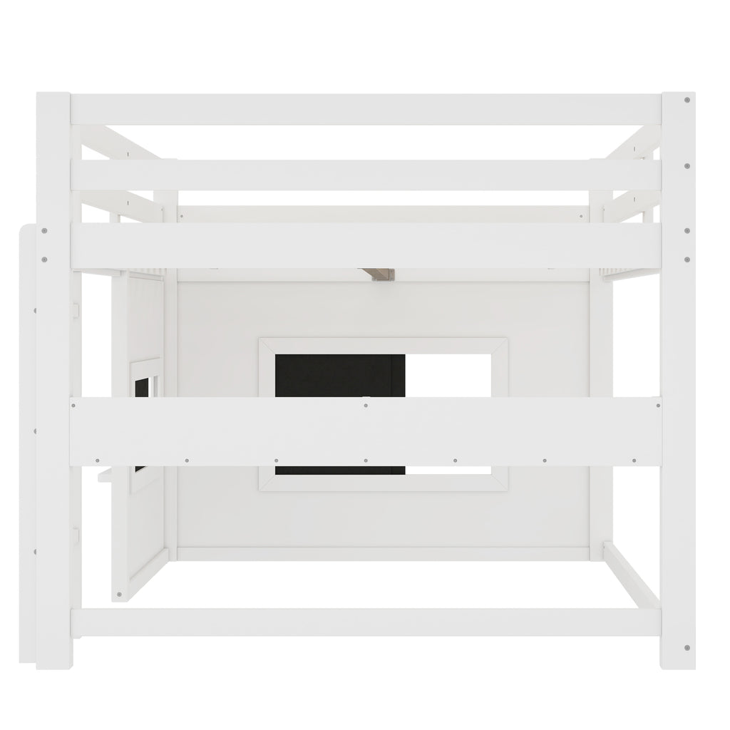 Full Size Loft Bed with Playful Sliding Chalkboard and Bookshelf