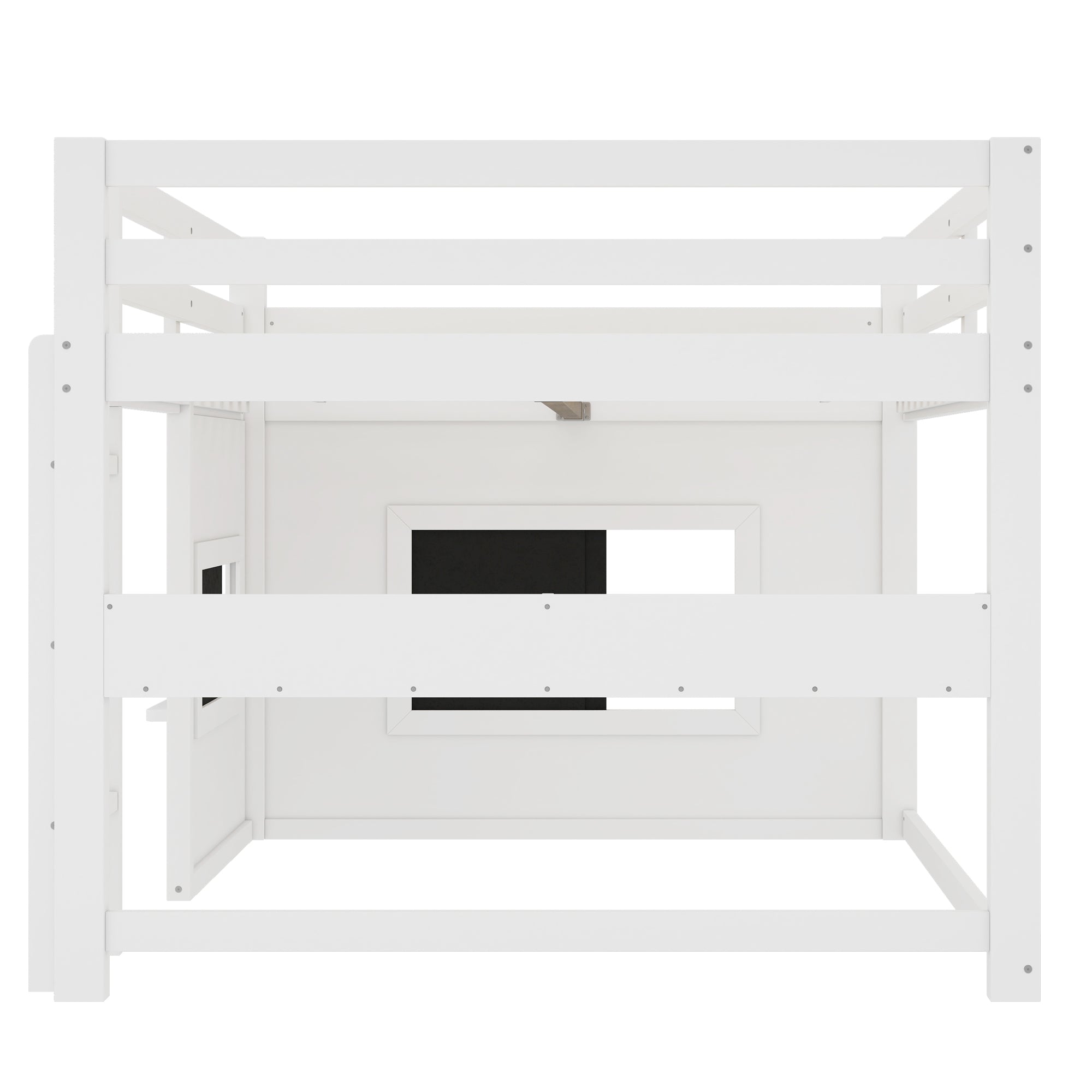 Full Size Loft Bed with Playful Sliding Chalkboard and Bookshelf