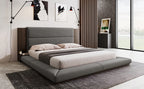 Floor Upholstered Platform Bed with Extended Wood Headboard