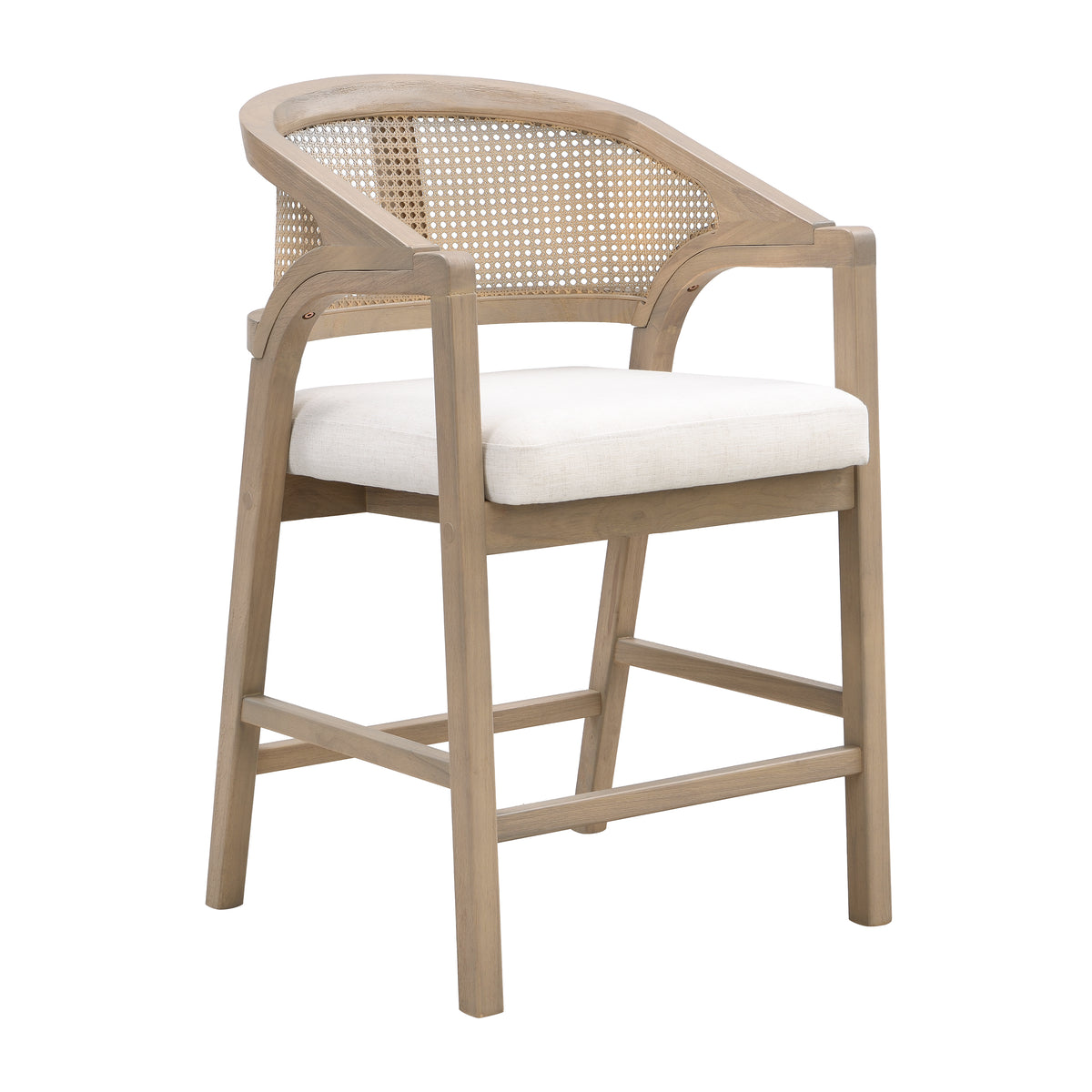 Wooden Frame Counter Stools with Rattan Back, Light Ash, Set of 2
