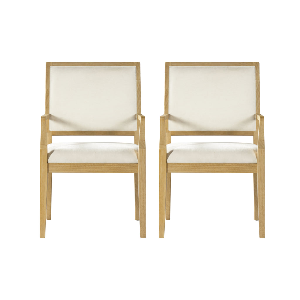 Indoor Upholstered  Arm Dining Chairs With Rubber Wood(Set of 2),Natural+Beige