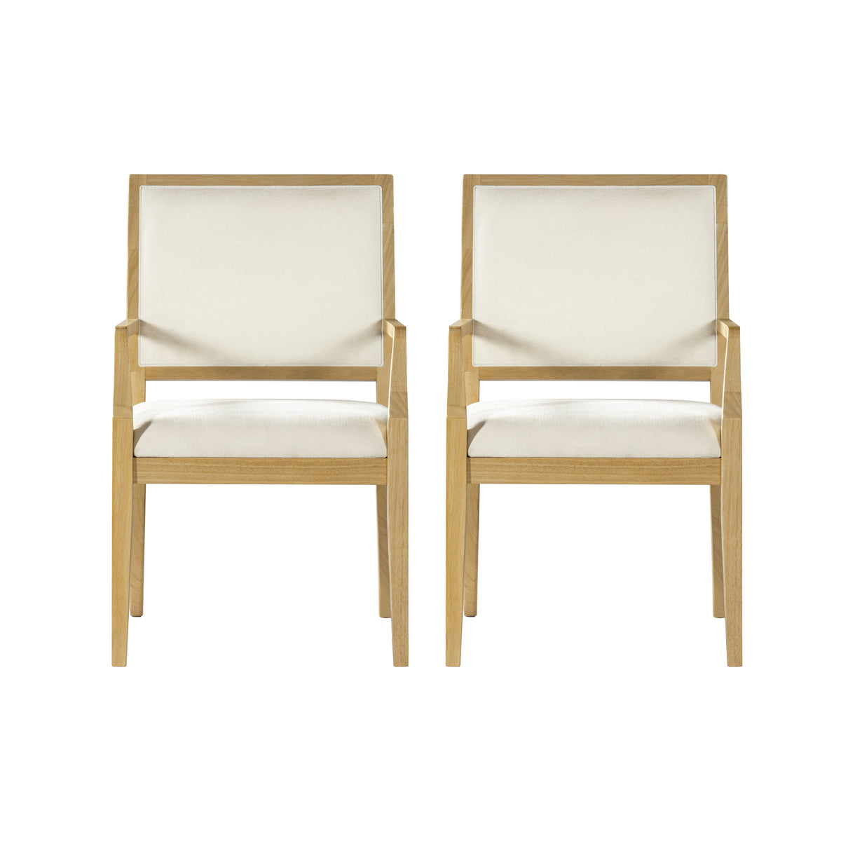 Indoor Upholstered  Arm Dining Chairs With Rubber Wood(Set of 2),Natural+Beige