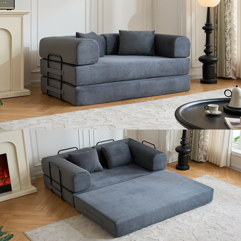 59" Convertible Sleeper Sofa Bed with Cylindrical Pillow