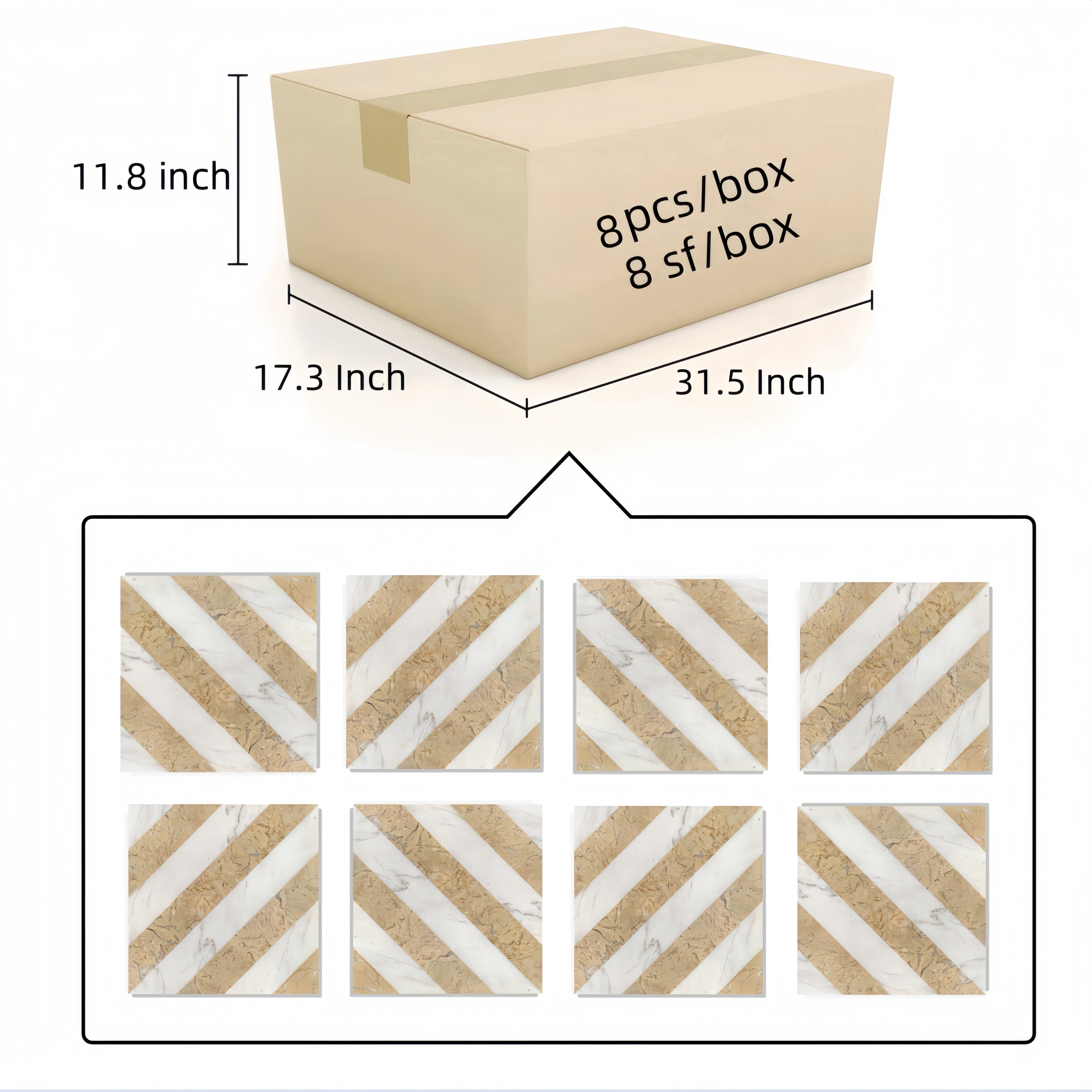 12x12 White Gold Two Color Waterjet Marble Tile