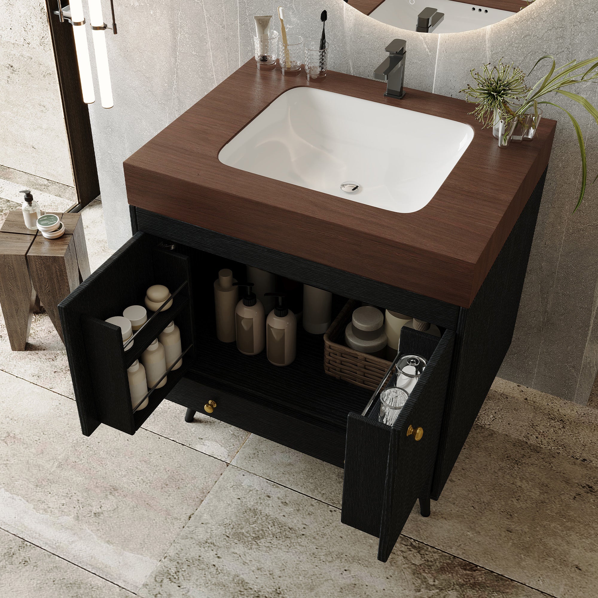 Contemporary Free-standing Bathroom Vanity with Faux Marble Top