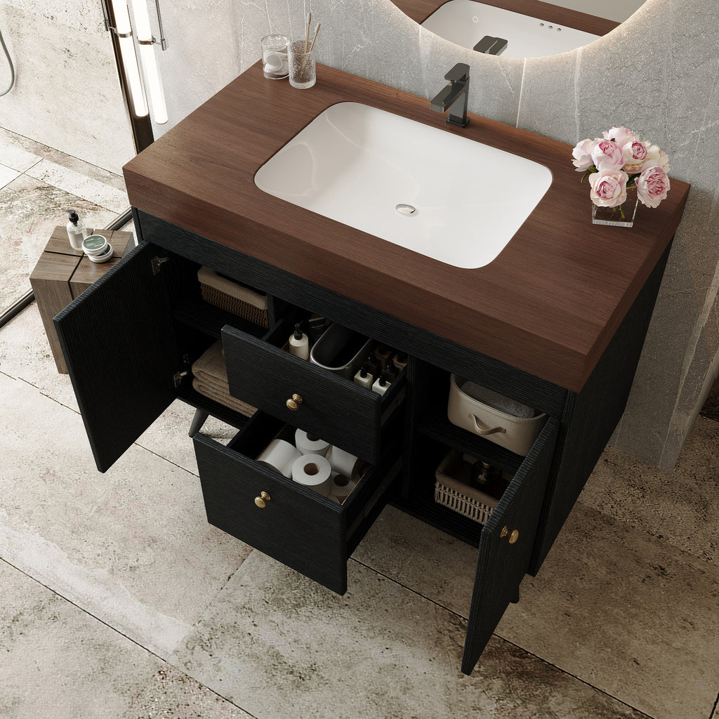 36" Modern Freestanding Bathroom Vanity with Sintered Stone Top