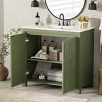 36" Bathroom Vanity Organizer with Ceramic Sink in Olive Green