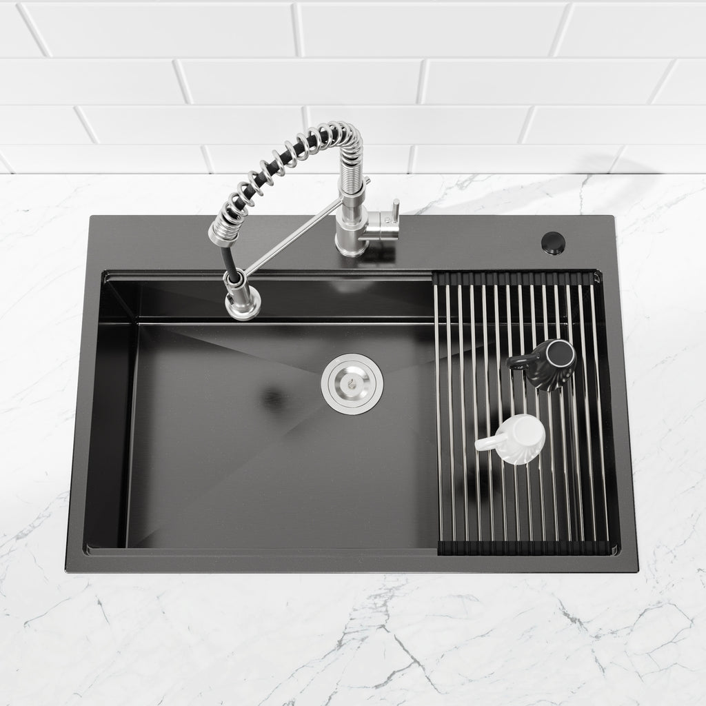 Stainless Steel Kitchen Sink, 33"x22" Single Bowl, Overmount Handmade Sink
