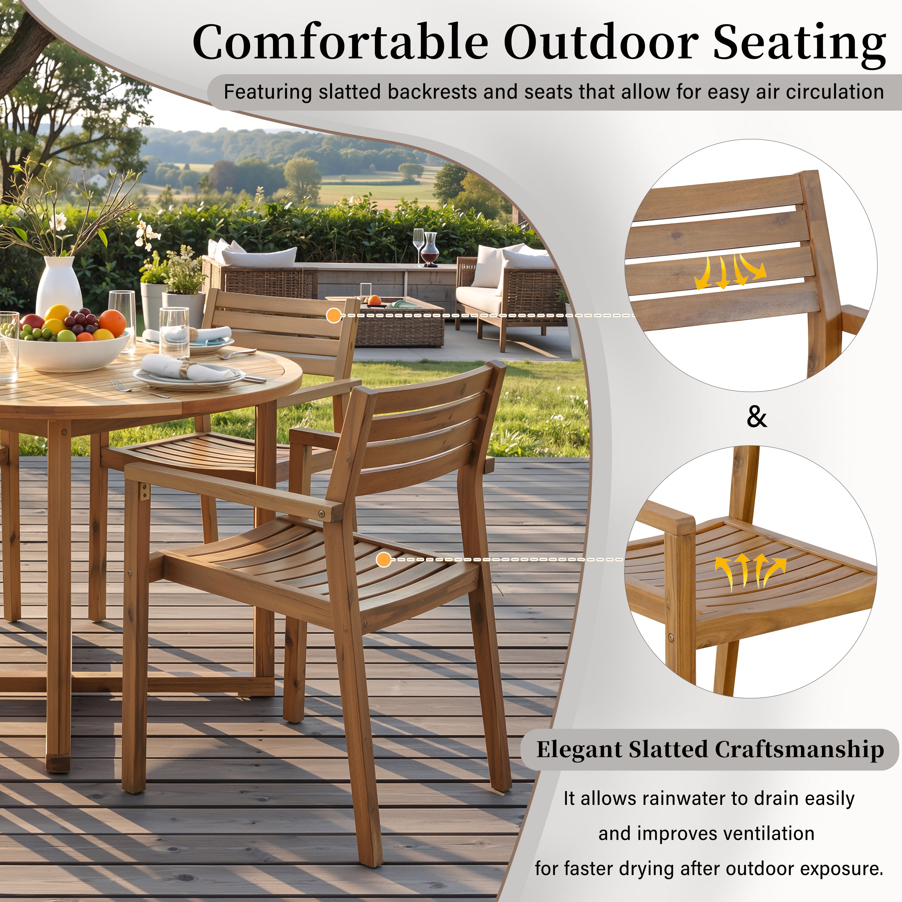 U_STYLE 5-Piece Outdoor Dining Set with Acacia Wood Chairs