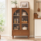 Vintage Farmhouse Arched Glass Accent Cabinet
