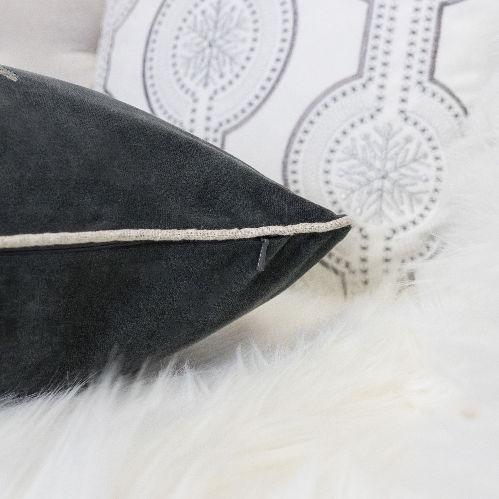 Gray Velvet Holiday Throw Pillow 20x20
