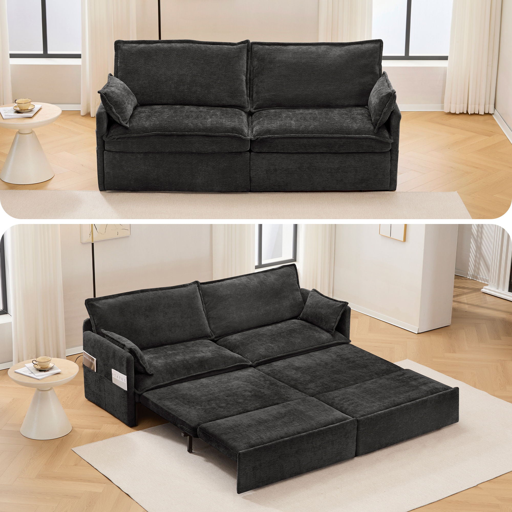 Pull Out Sofa Bed, Convertible Sleeper Sofa Couch, Side Storage, and USB / C - Type Charging Ports Chair