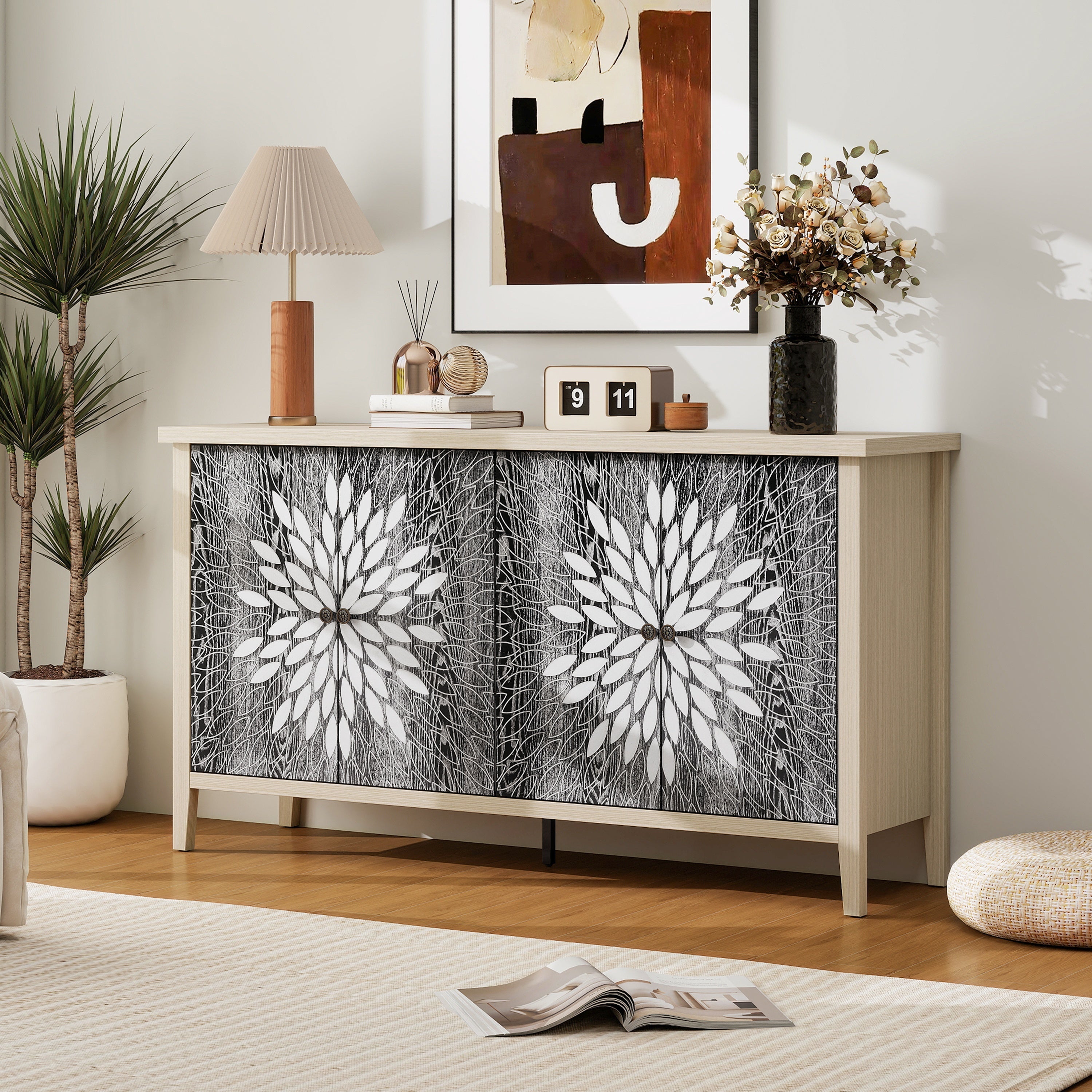Sideboard Buffet Cabinet with 4 Doors and Adjustable Shelves