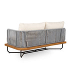 Lucca Outdoor 6 Seater Acacia Wood and Rope Woven Patio Conversation Set