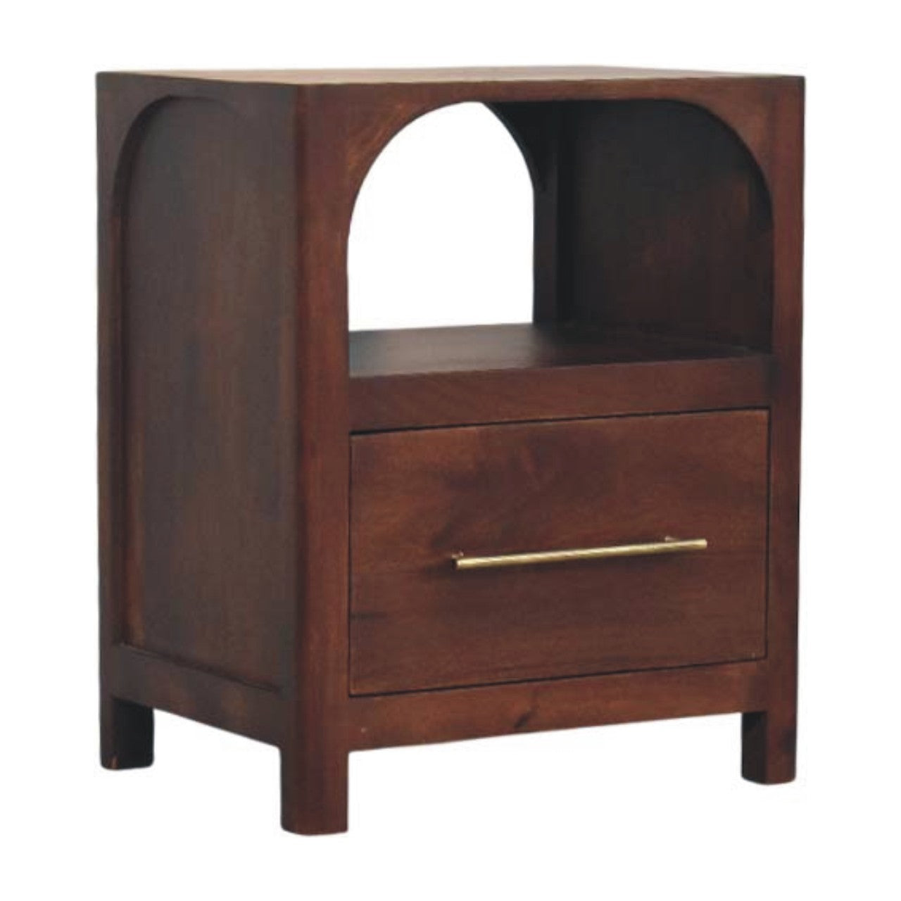 Solid Wood Arched Edge 1 Drawer Bedside Table