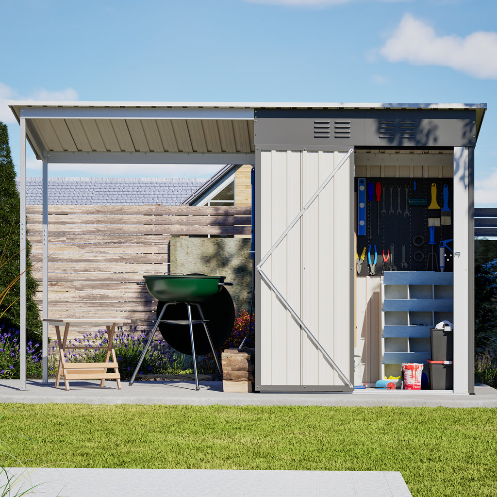 Durable 5x3FT Galvanized Steel Shed & Gazebo Combo
