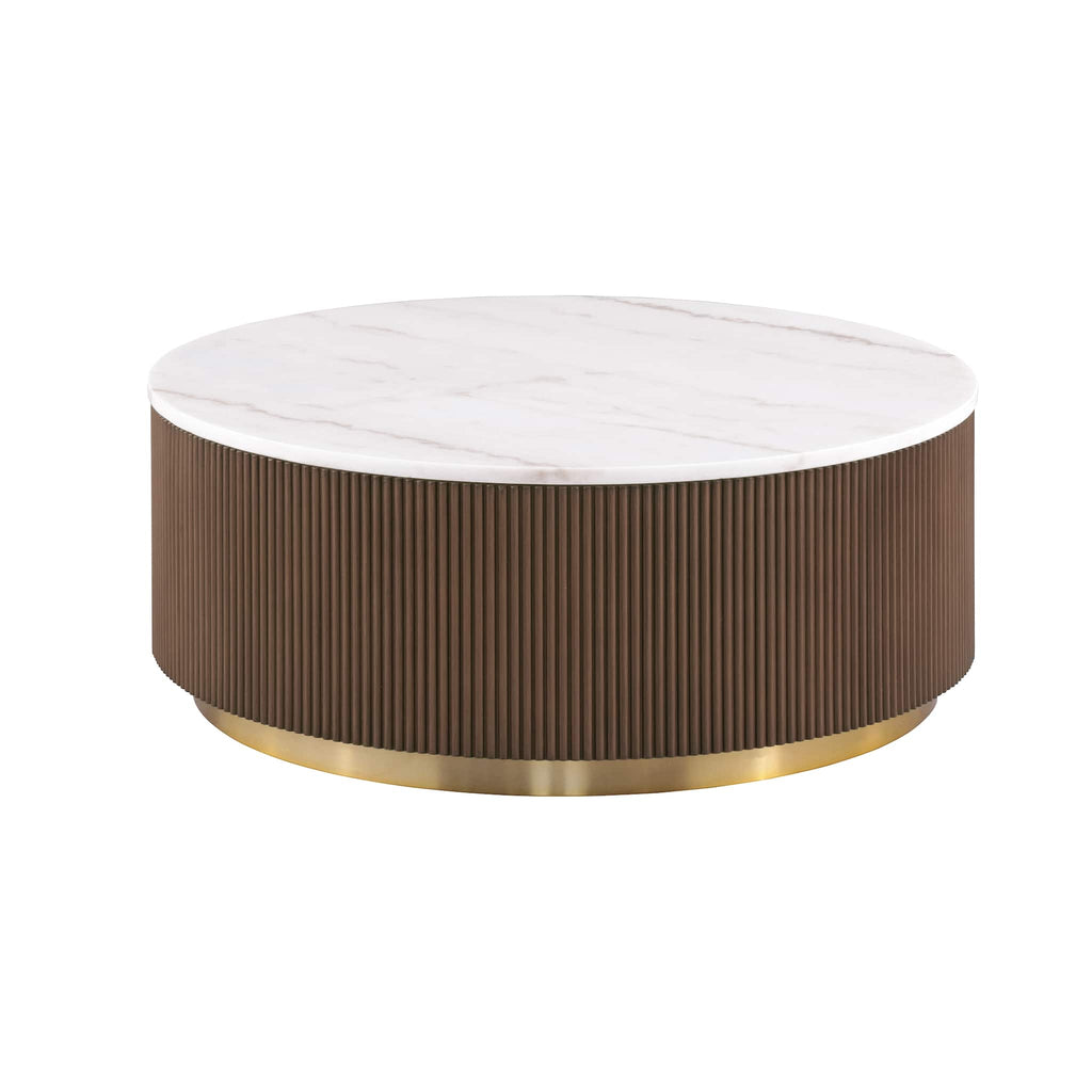 Brown Round Cocktail Table with Genuine Marble Top