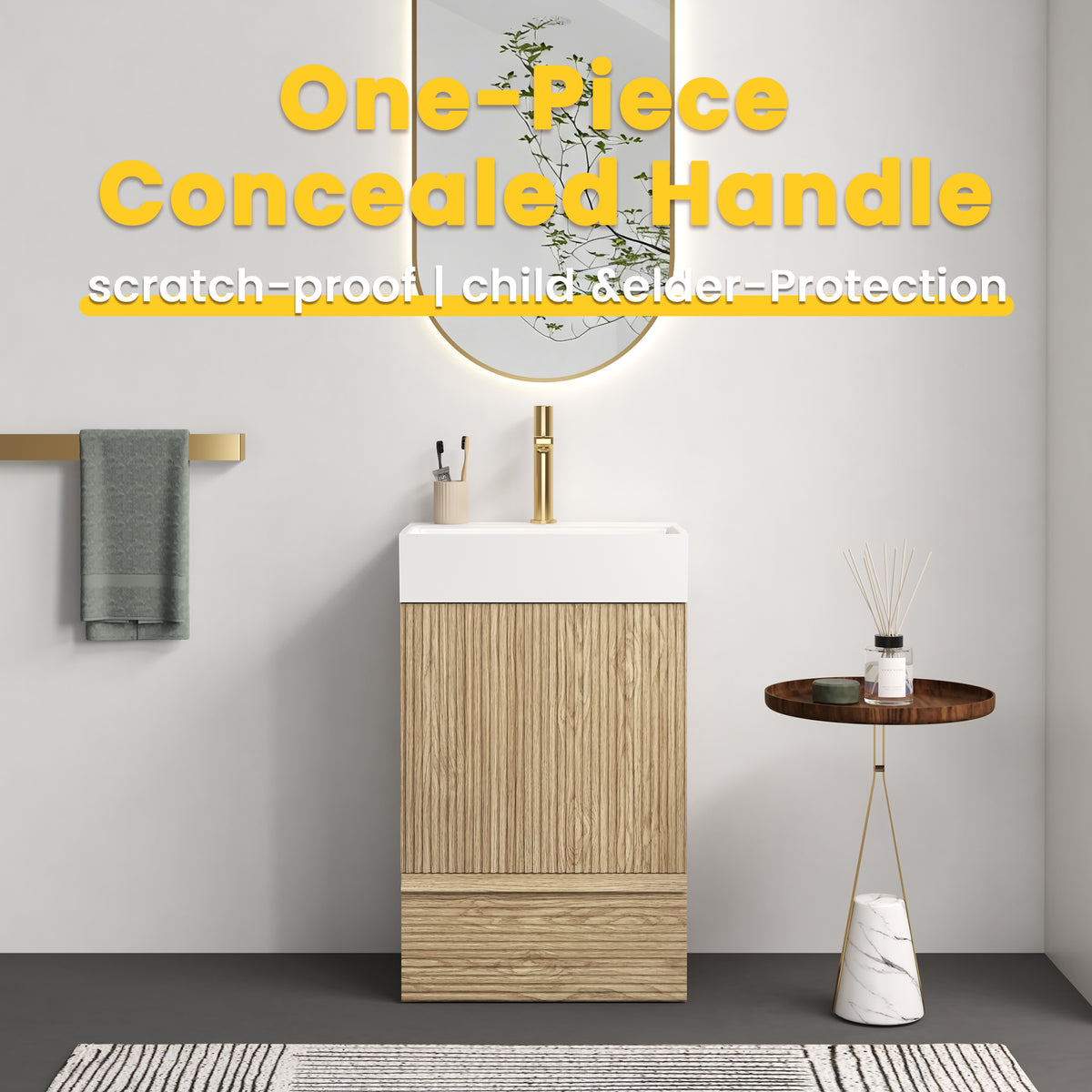 Gada 20-Inch Bathroom Vanity with Ceramic Sink, Light Oak
