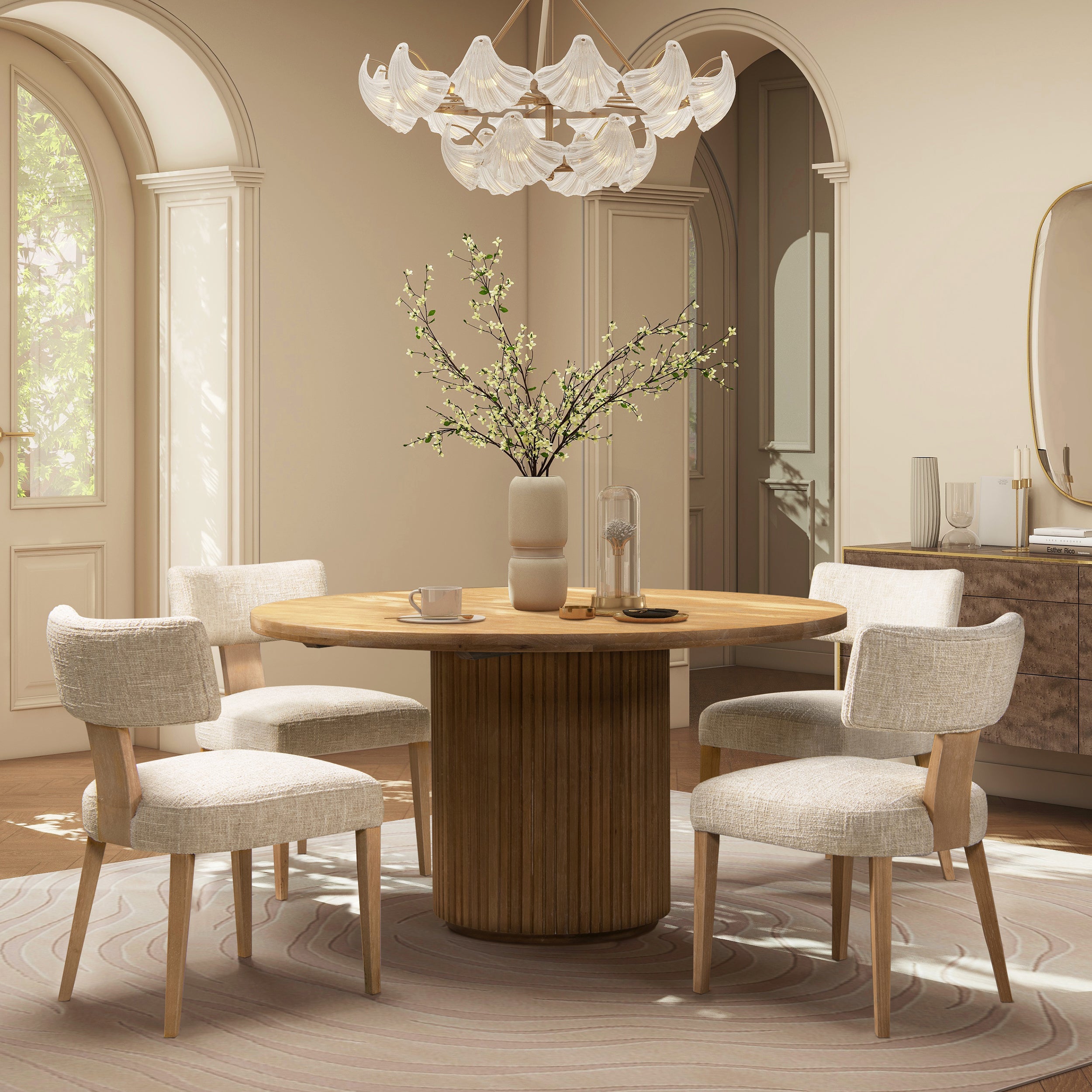 Louise Split Back Upholstered Dining Side Chair, Set of 2, Travertine