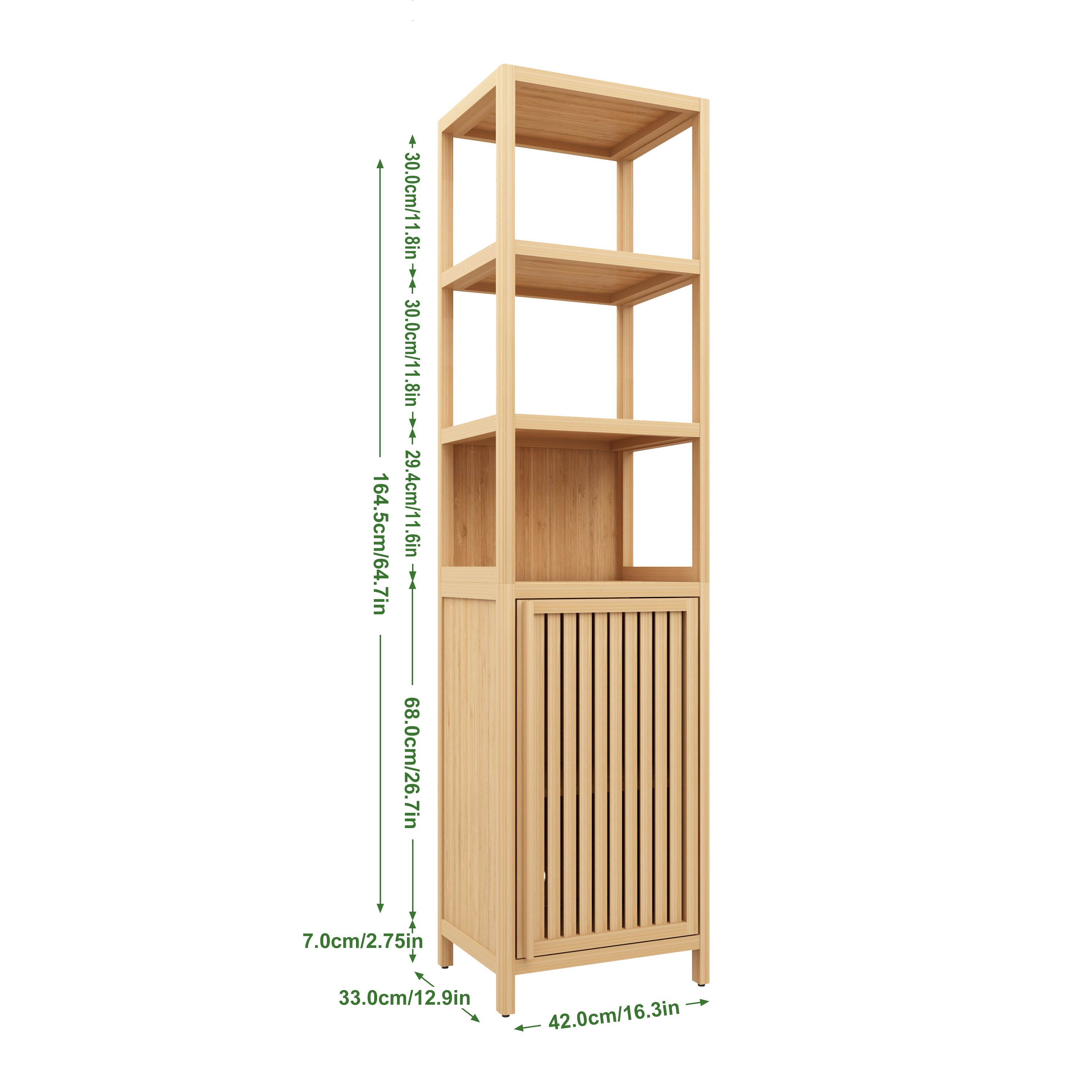 Storage Tall Slim Cabinet with Shutter Door and 3 Tier Shelves