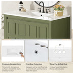 36" Bathroom Vanity Organizer with Ceramic Sink in Olive Green