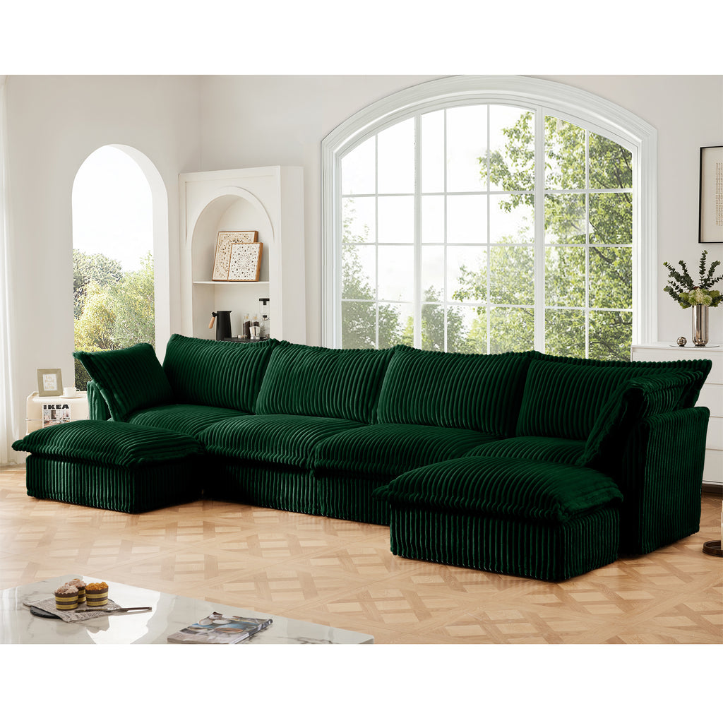 Slipcovered U Shape Sectional Wide and Deep Seat Sofa