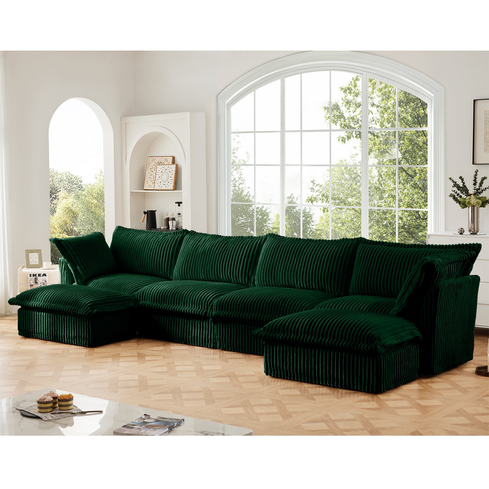 Slipcovered U Shape Sectional Wide and Deep Seat Sofa