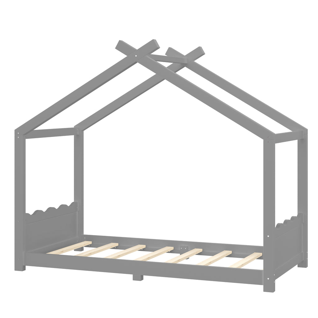 Twin House Floor Bed with Support Slats