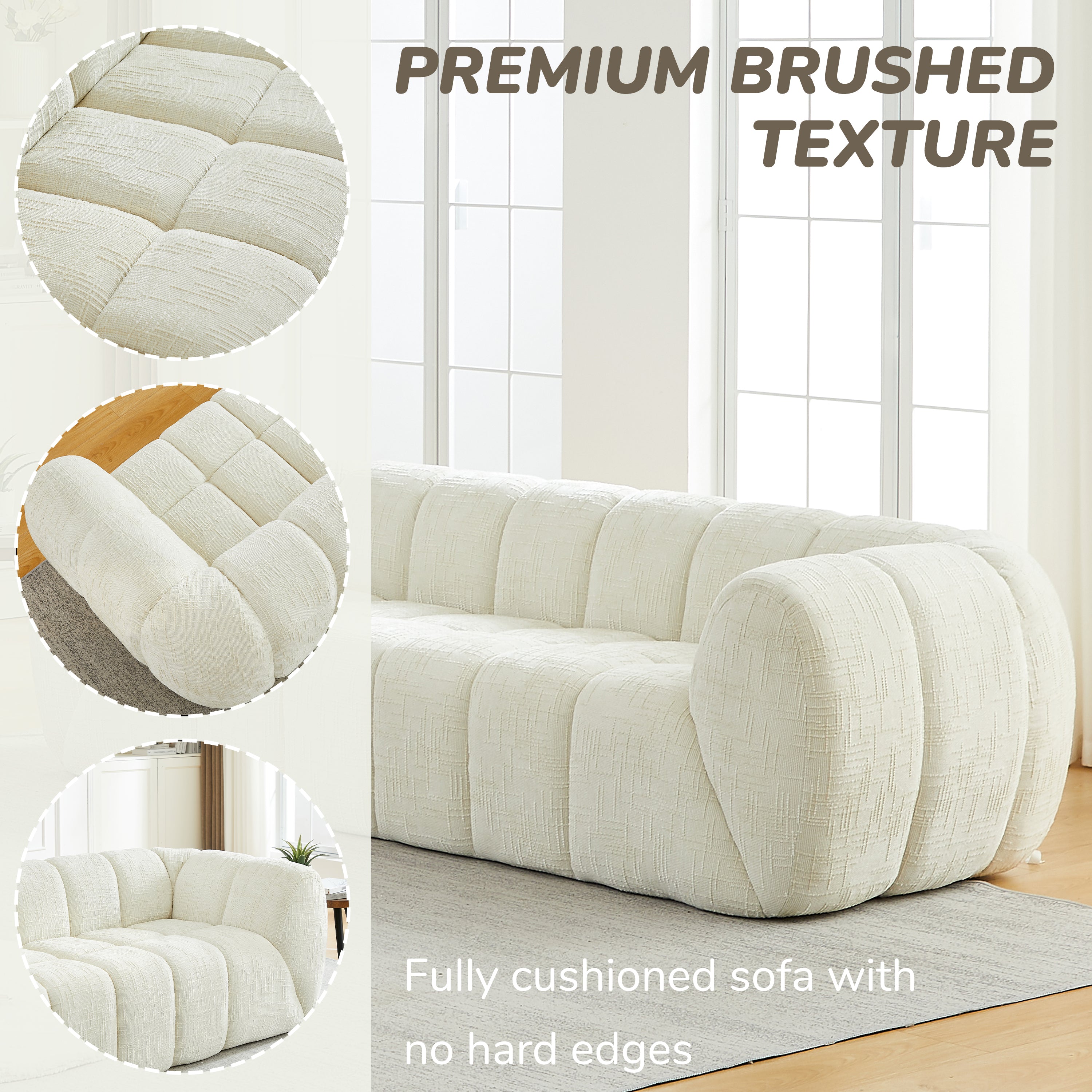 Chenille Pure Foam Sofa, Modern Quilted Cloud Sofa