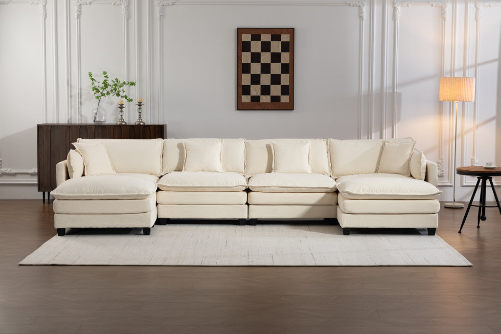 Modern 4-Seat Sectional Sofa with 2 Ottomans