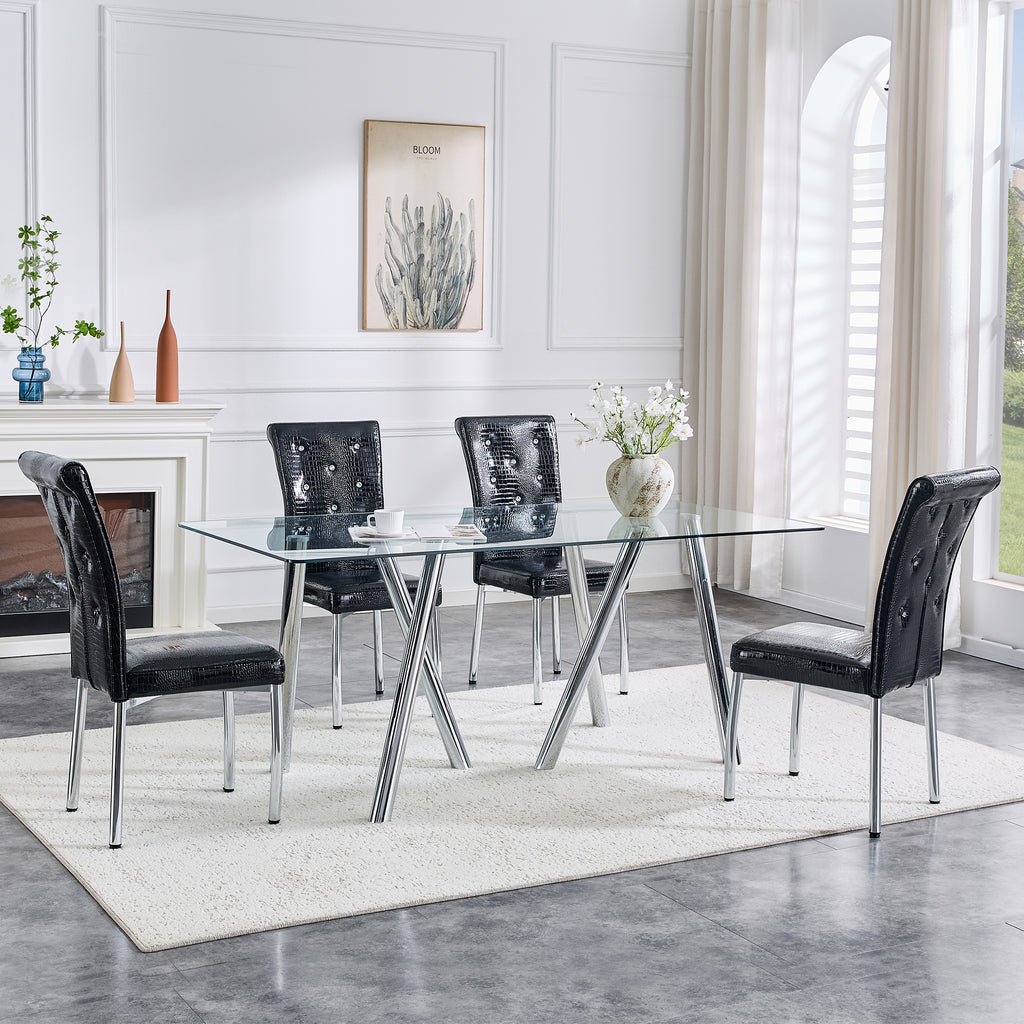 71-Inch Tempered Glass Dining Table with Sturdy Metal Legs