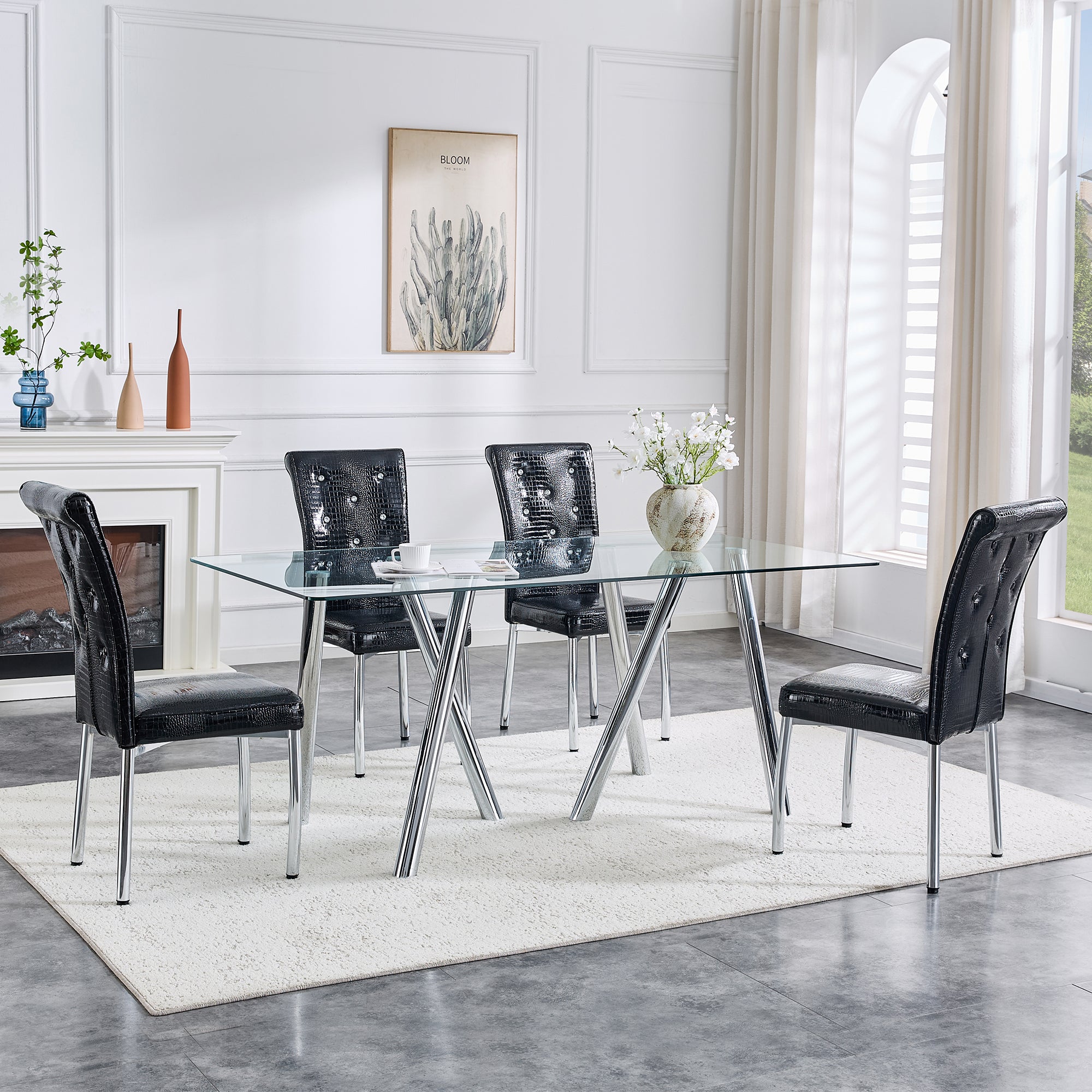71-Inch Tempered Glass Dining Table with Sturdy Metal Legs
