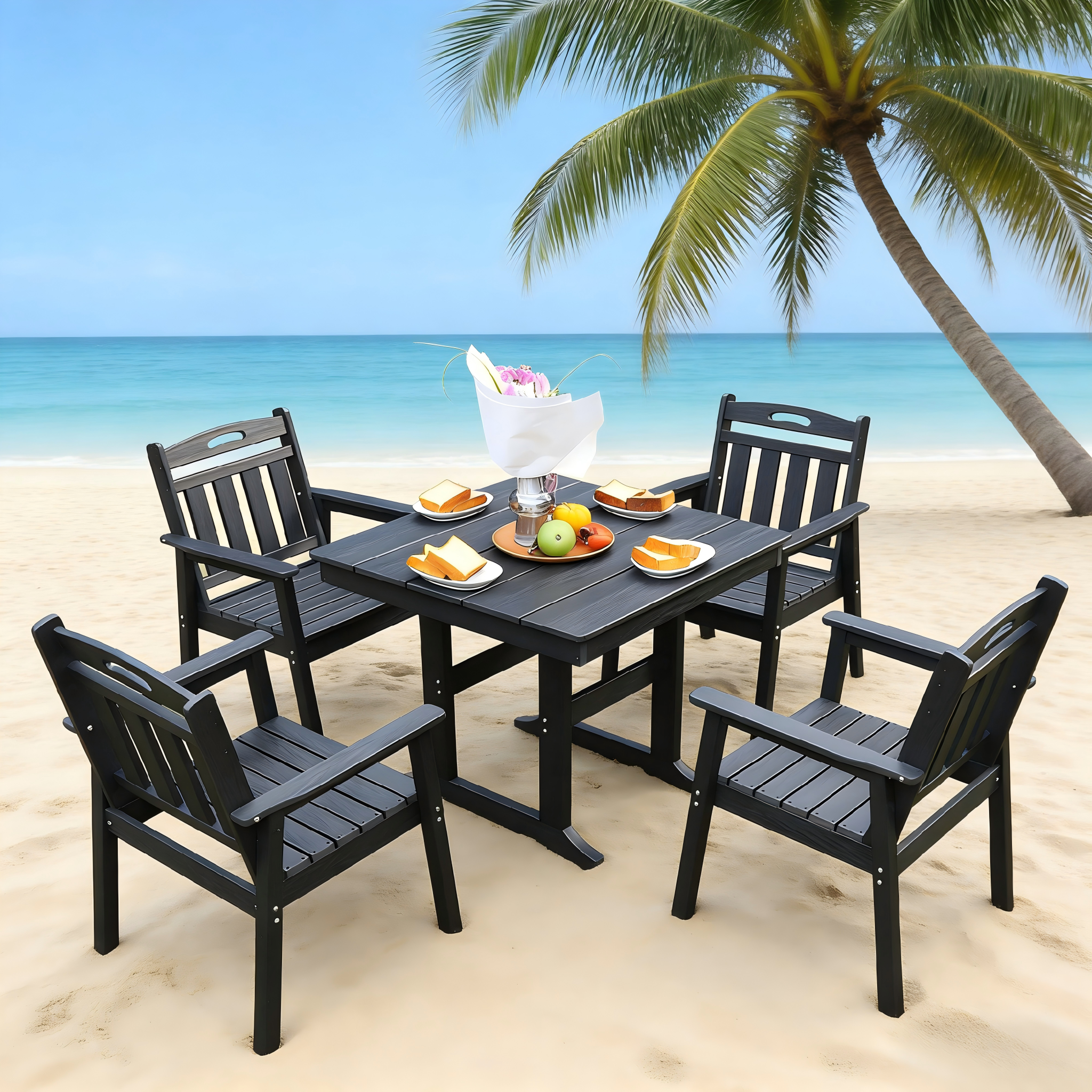 HDPE Outdoor Patio Dining Set with Table and Four Chairs
