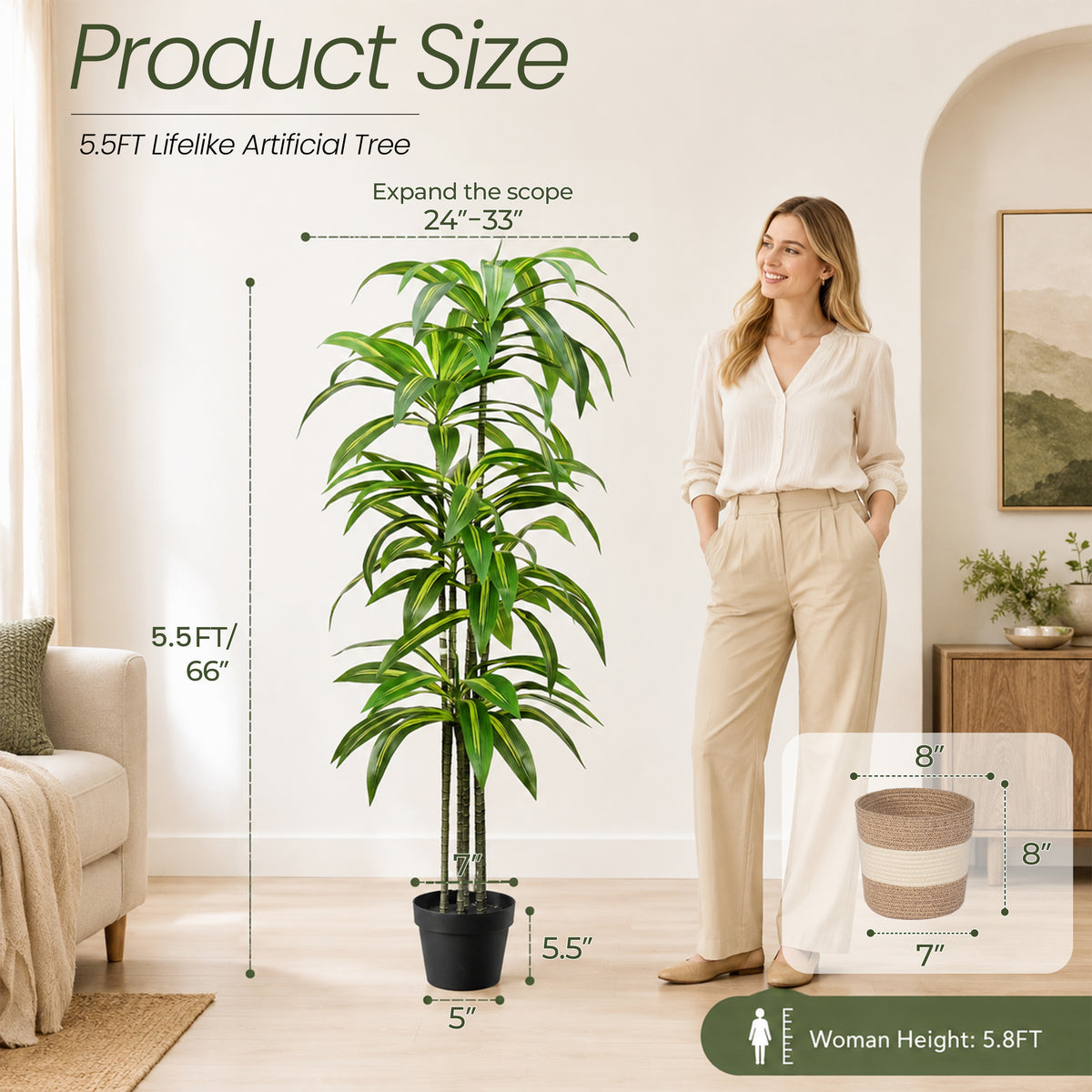 Dracaena Artificial Plant Indoor 5.5FT