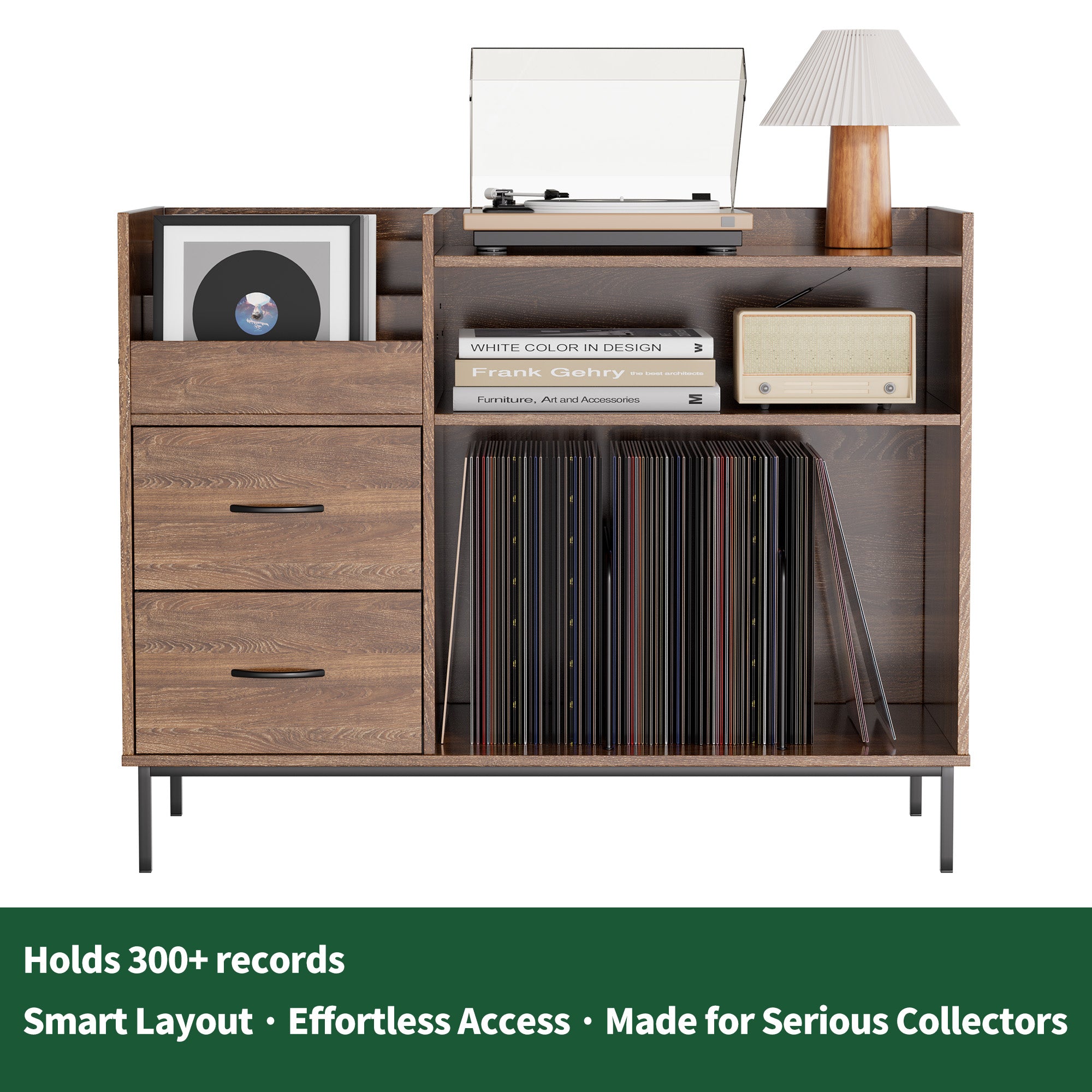 Record Player Stand with Storage for 500+ Albums