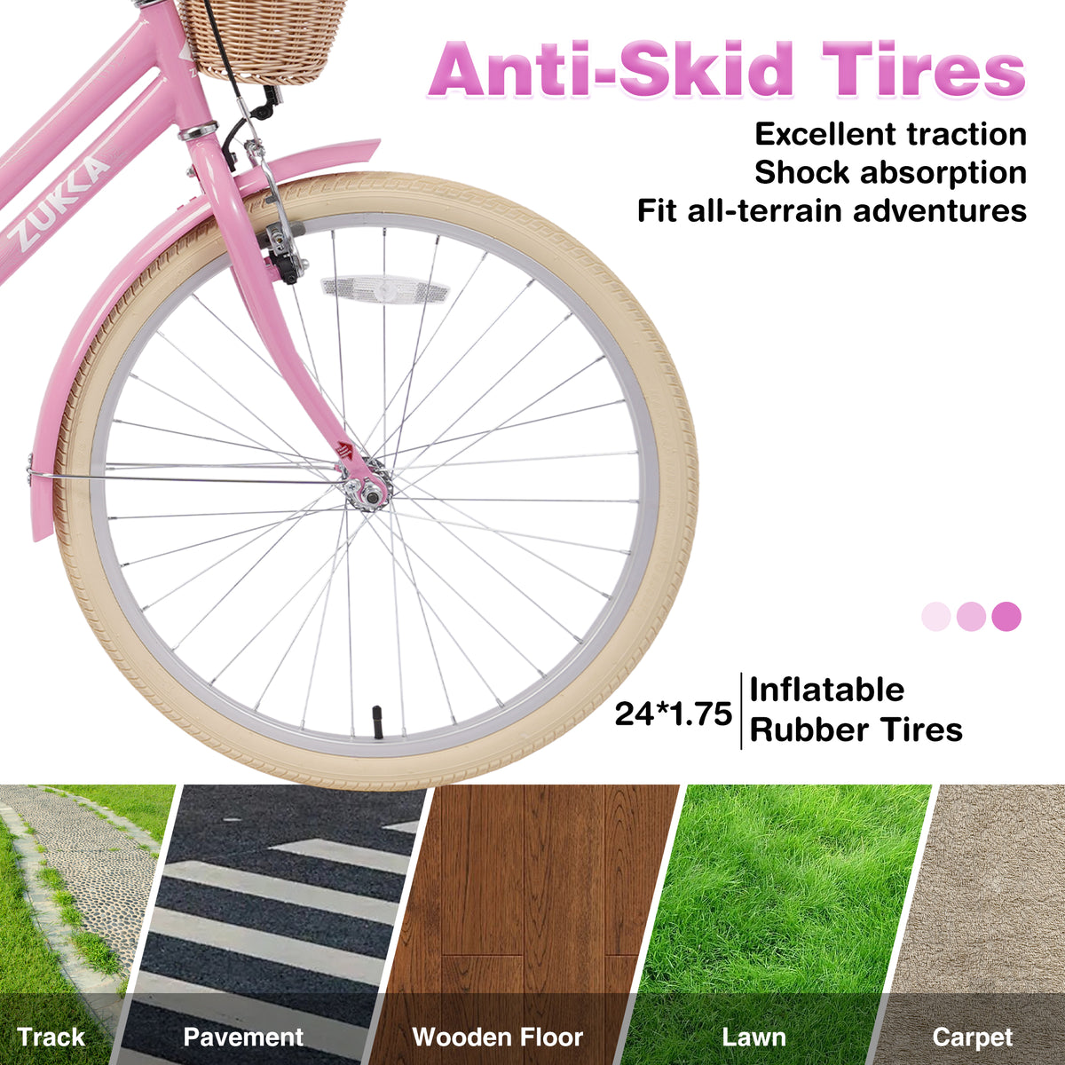 24 Inch Girls Bike, Steel Frame, Multiple Colors