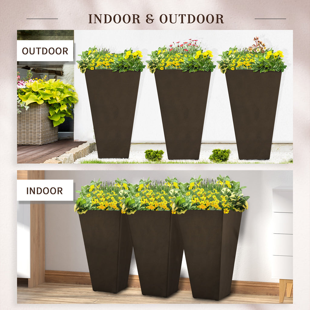Outsunny Set of 3 Tall Planters with Drainage Hole, 28"