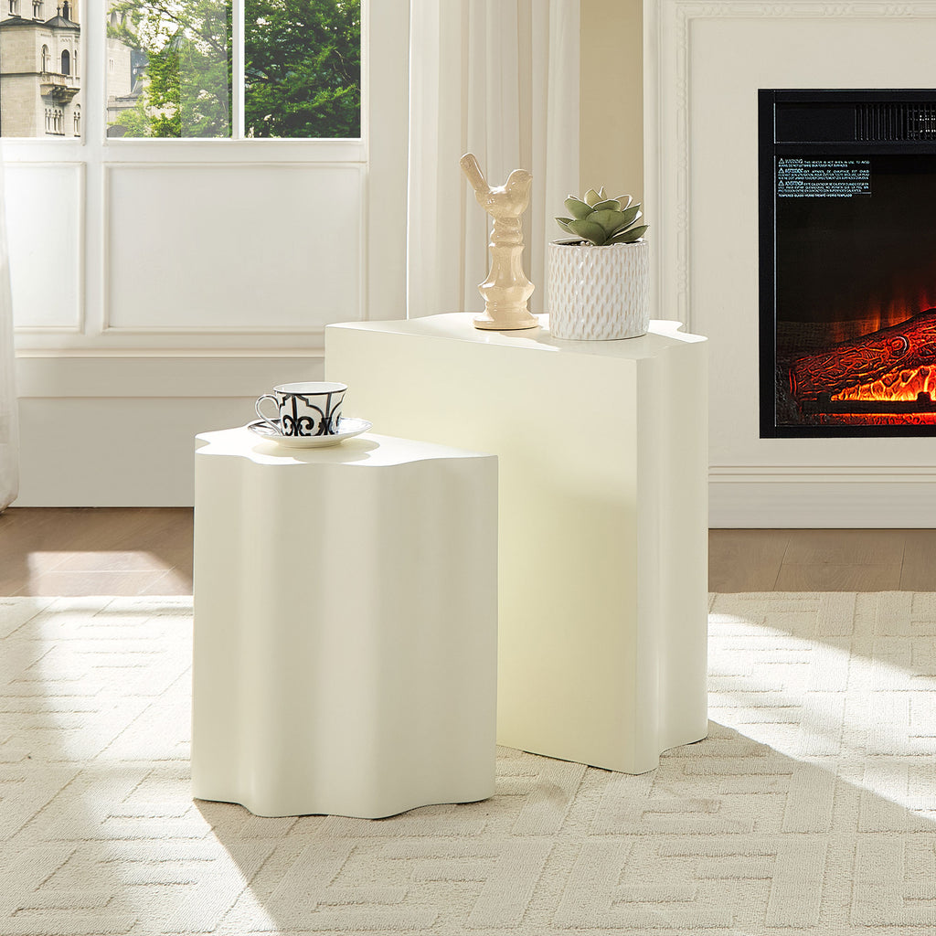 2PCS Set Side Table with Wavy Edges Design