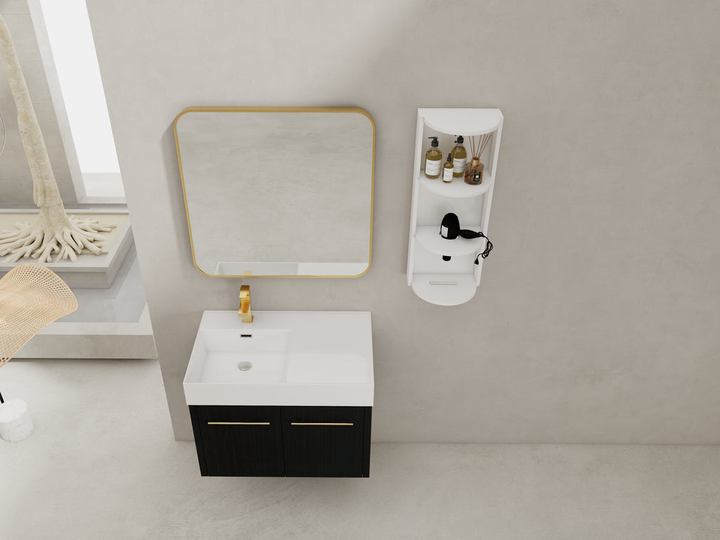 30 Inch Wall-Mounted Bathroom Vanity with Sink and Storage Rack