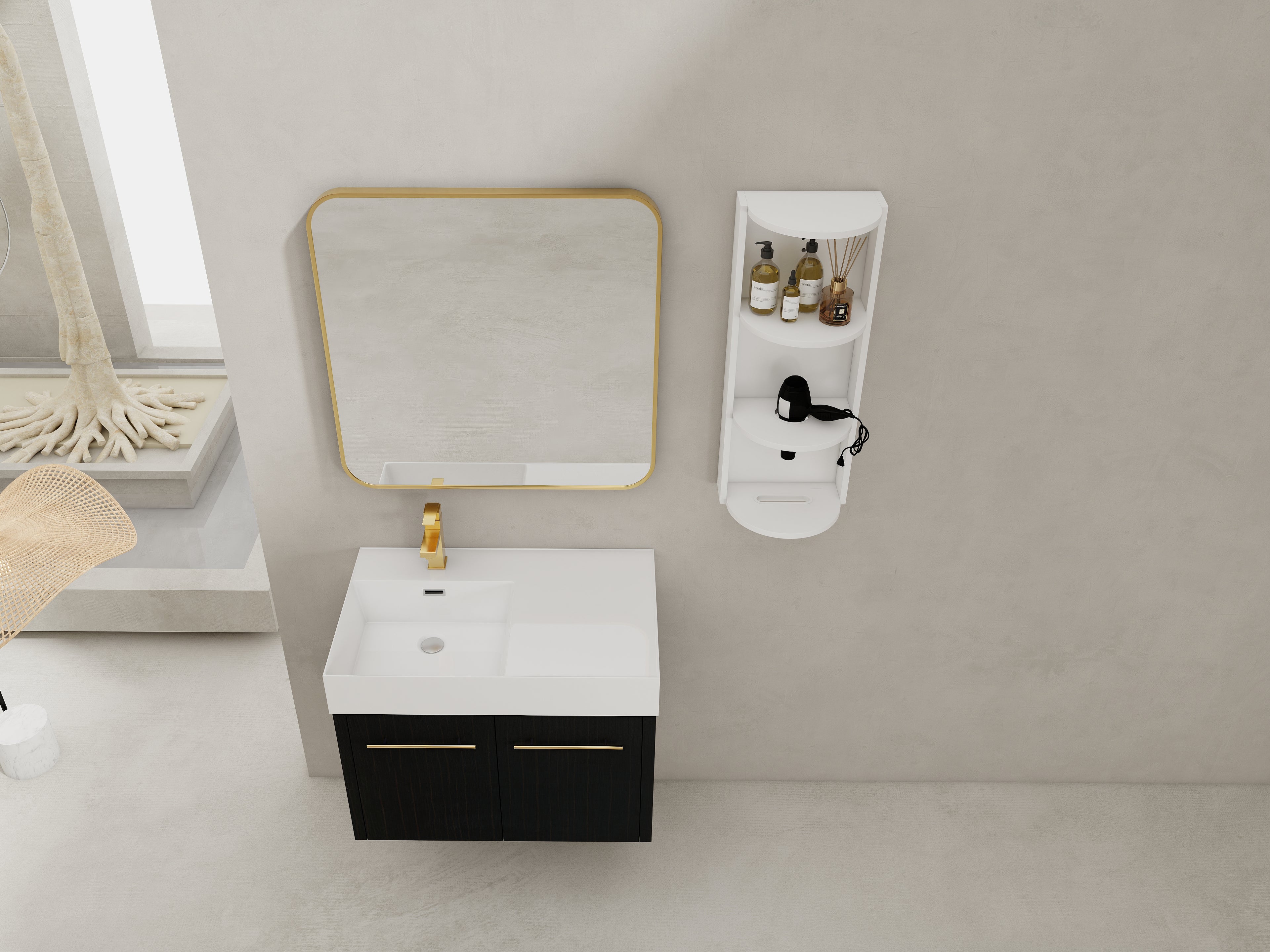 30 Inch Wall-Mounted Bathroom Vanity with Sink and Storage Rack