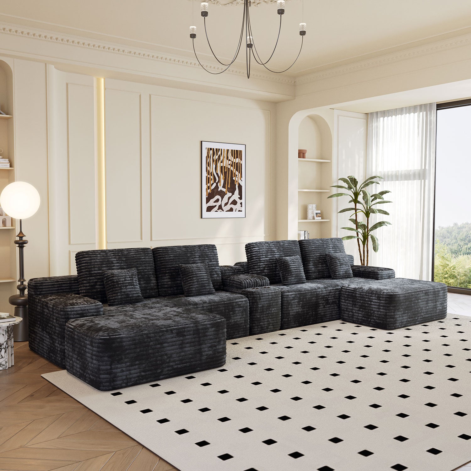 150" Width 5-Piece Sectional Sofa with 2 Ottomans