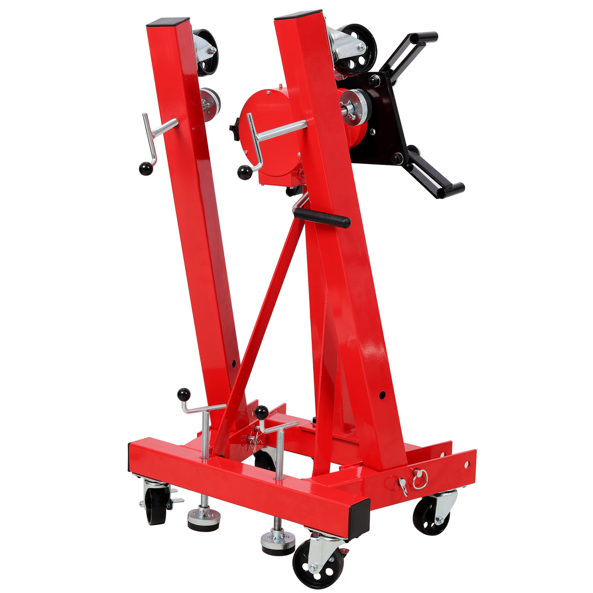 1500-lb Folding Engine Stand, Geared Rotating Head, 360-Degree Adjustable, Red