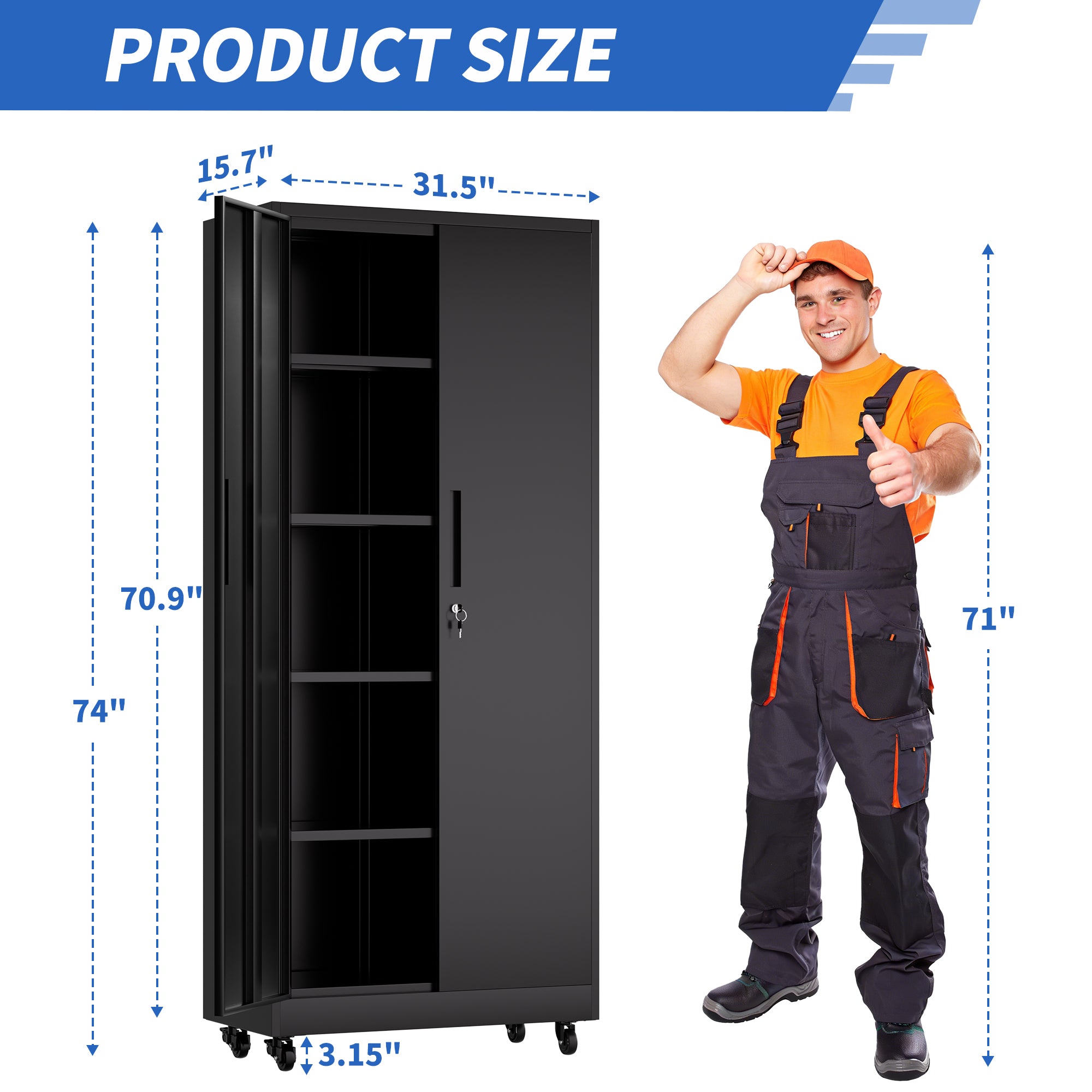 Garage Storage Cabinet with Wheels and Lock