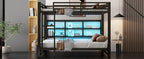 Metal Queen Over Queen Bunk Bed with Storage Cabinets and LED