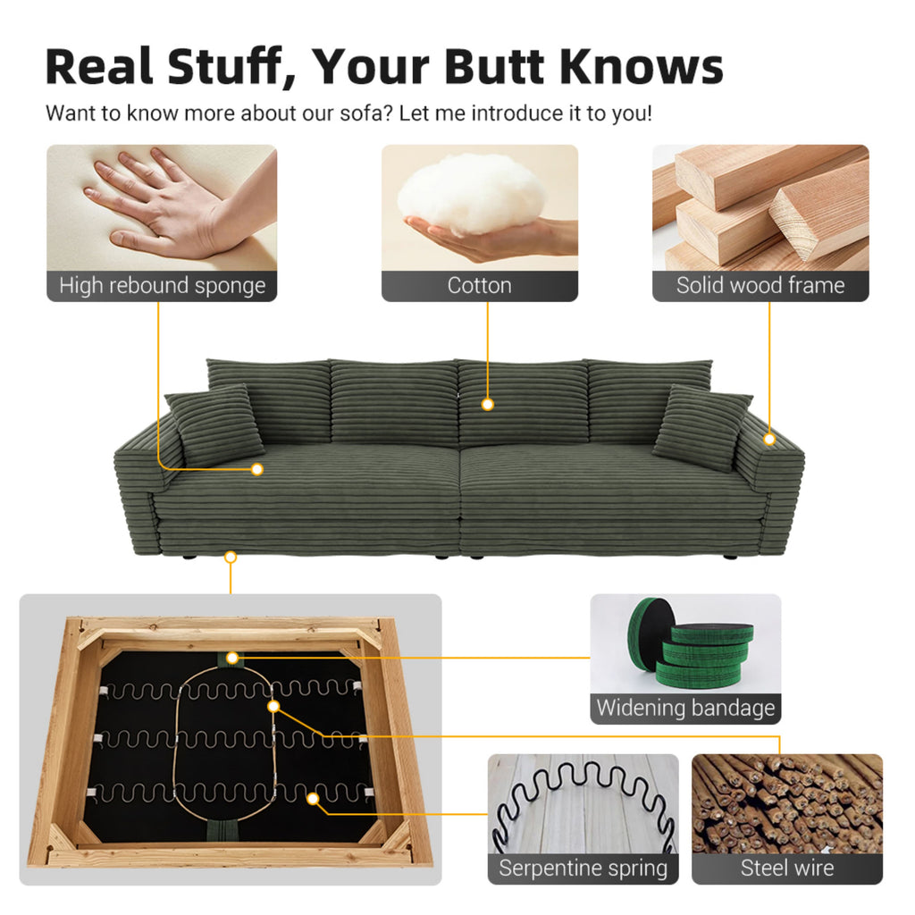 102.4" Plush Corduroy 4-Seat Sofa