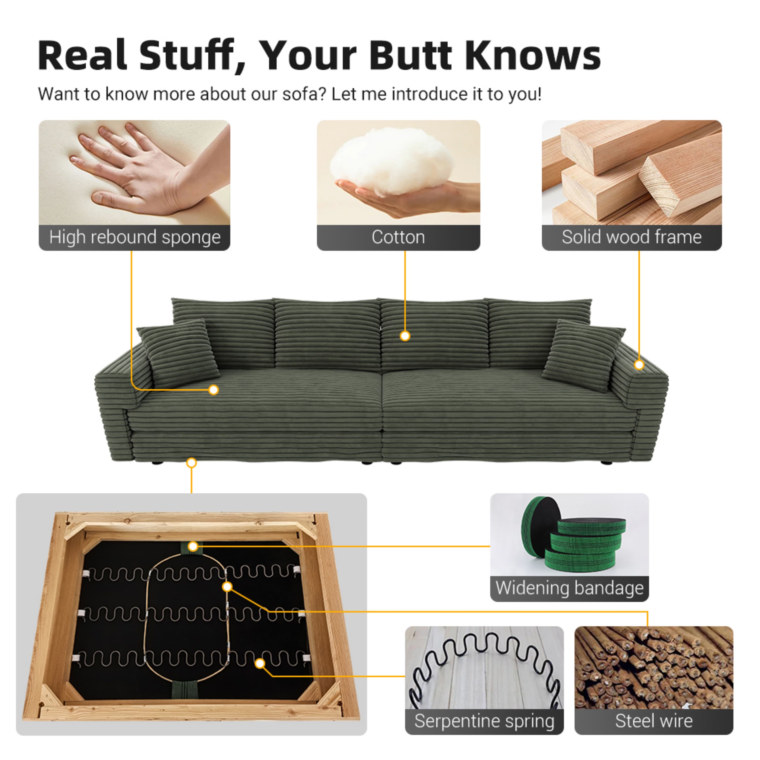 102.4" Plush Corduroy 4-Seat Sofa