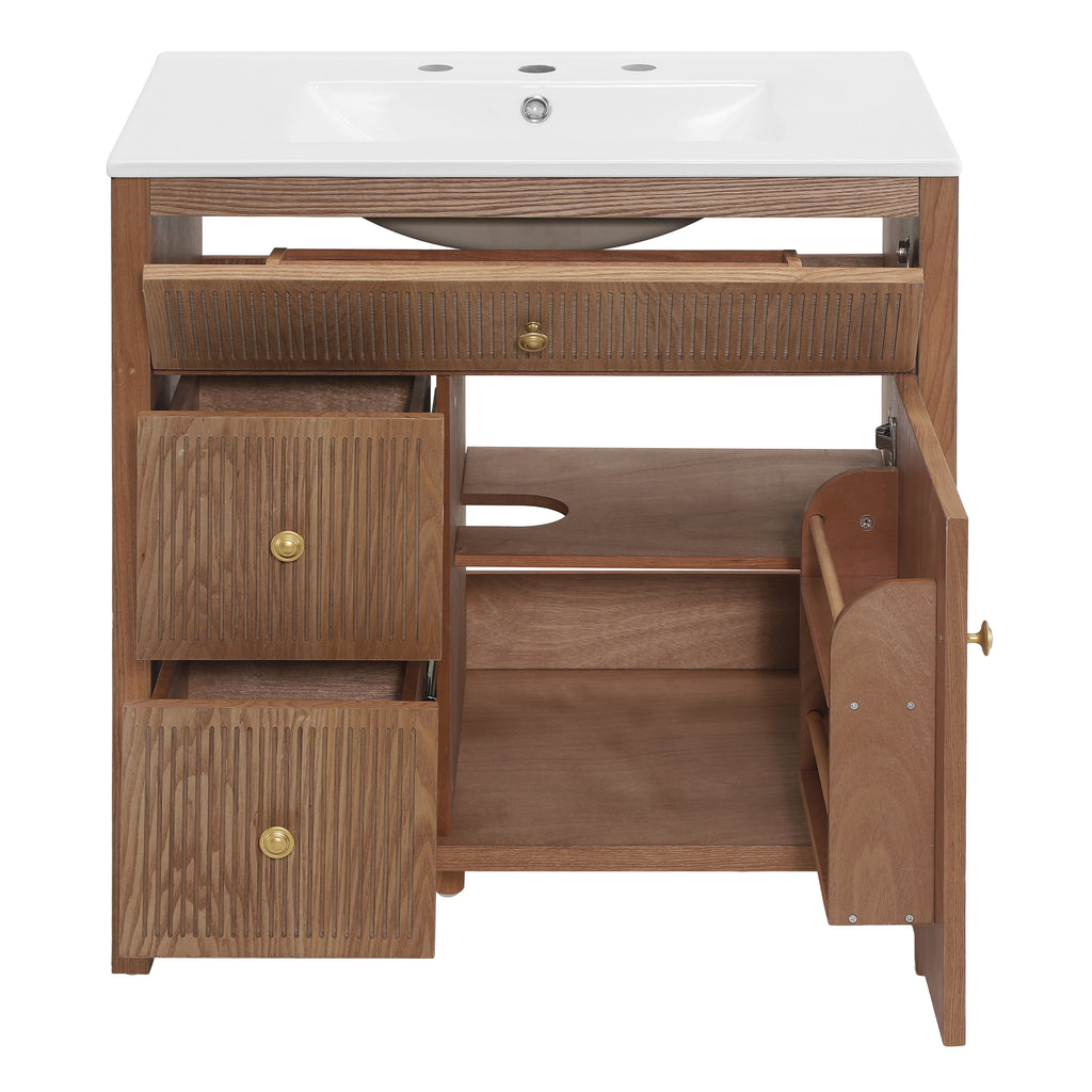 30 Inch Freestanding Farmhouse Bathroom Vanity with Integrated Sink Top