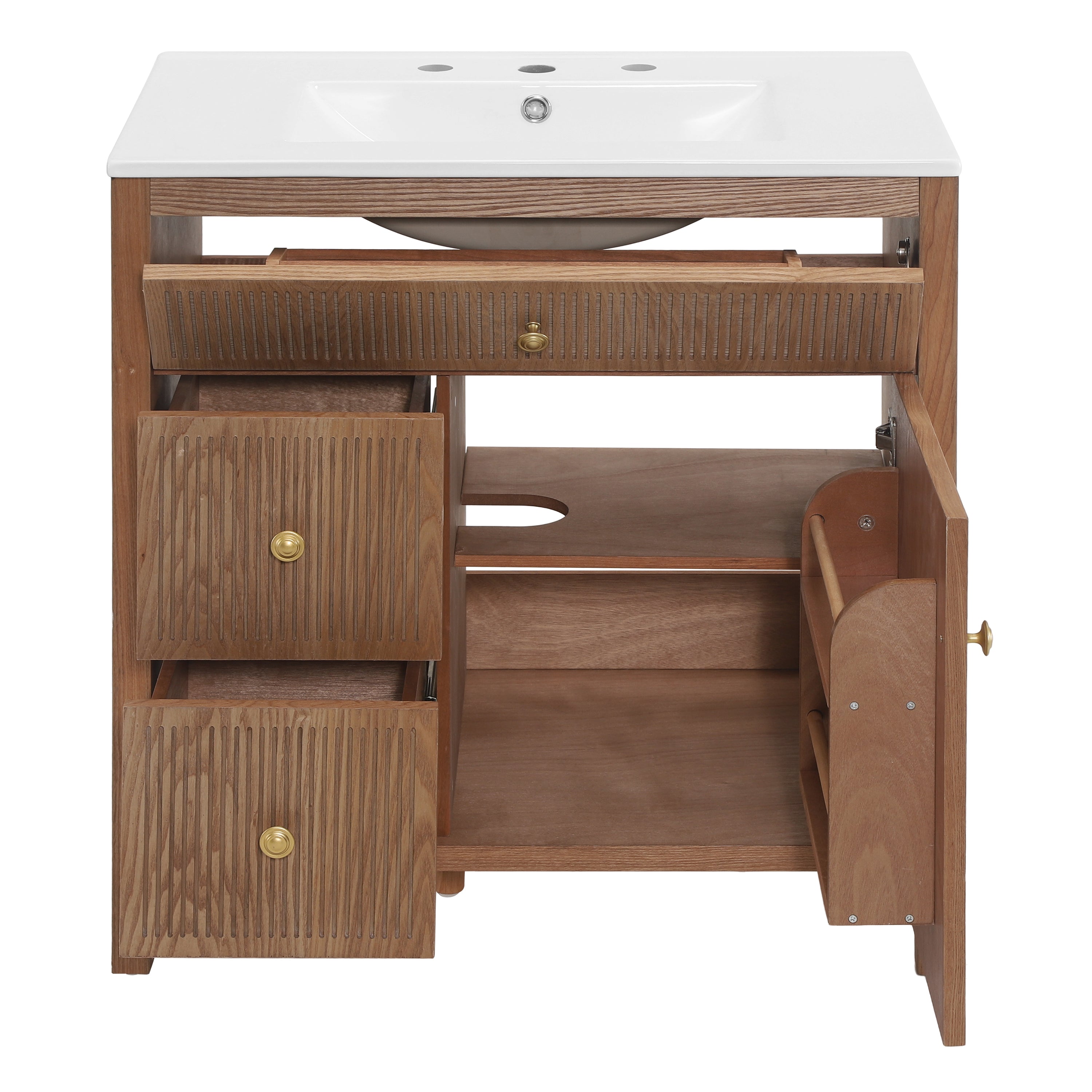 30 Inch Freestanding Farmhouse Bathroom Vanity with Integrated Sink Top